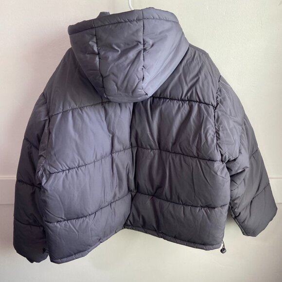 NWOT Collusion Charcoal Gray Unisex Hooded Nylon Puffer Jacket - Picture 2 of 7